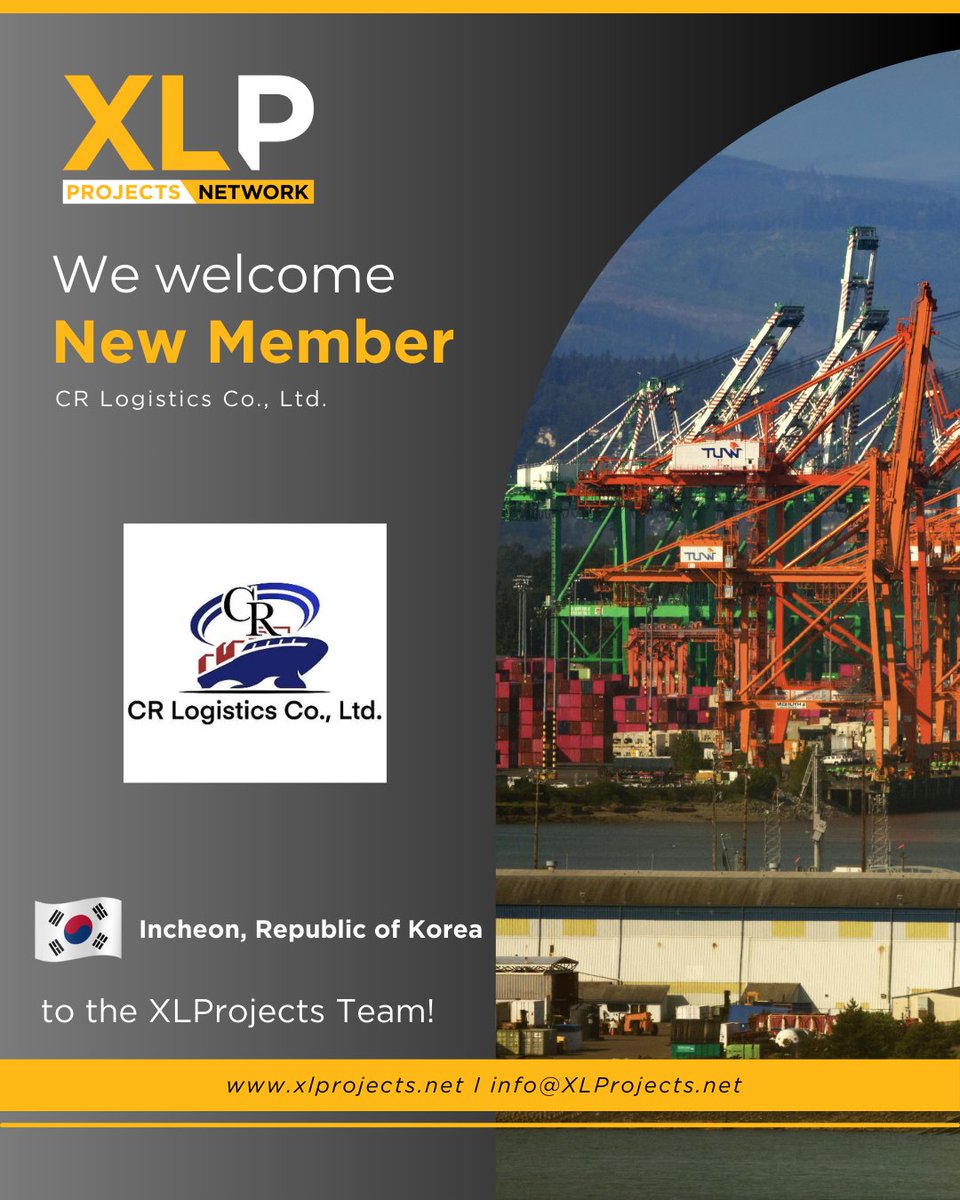 XLPNetwork's tweet image. We welcome CR Logistics Co., Ltd. in Incheon, Republic of Korea to the XLP team! 🌎

🔎 Read more: xlprojects.net/cr-logistics-c…

#XLProjects #AINetworks #ProjectCargo #LogisticsNetwork #freightnetworks #CRLogisticsCoLtd