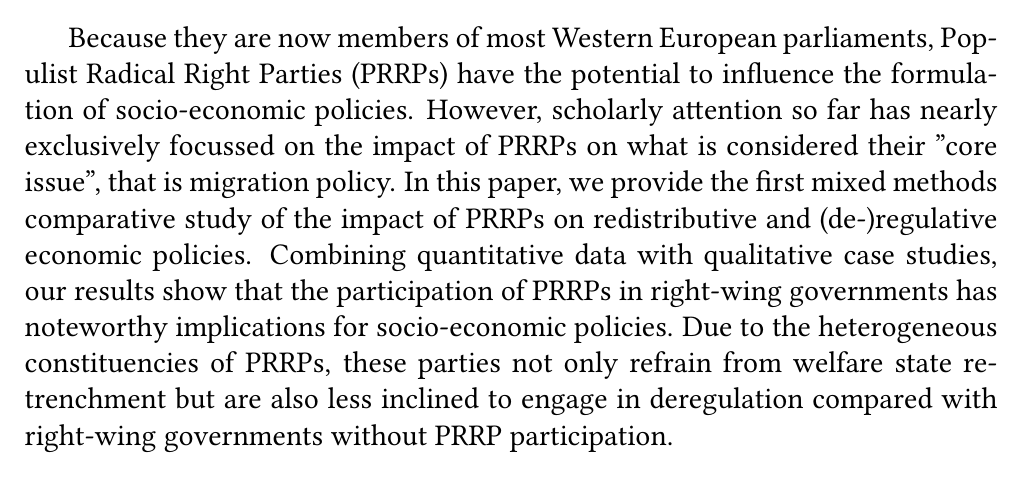 RRResRobot's tweet image. Are you interested in populism? → L. Röth, A. Afonso, and D. C. Spies. “The Impact of Populist Radical Right Parties on Socio-economic Policies”. In: European Political Science Review (2017), pp. 1-26. dx.doi.org/10.1017/S17557….