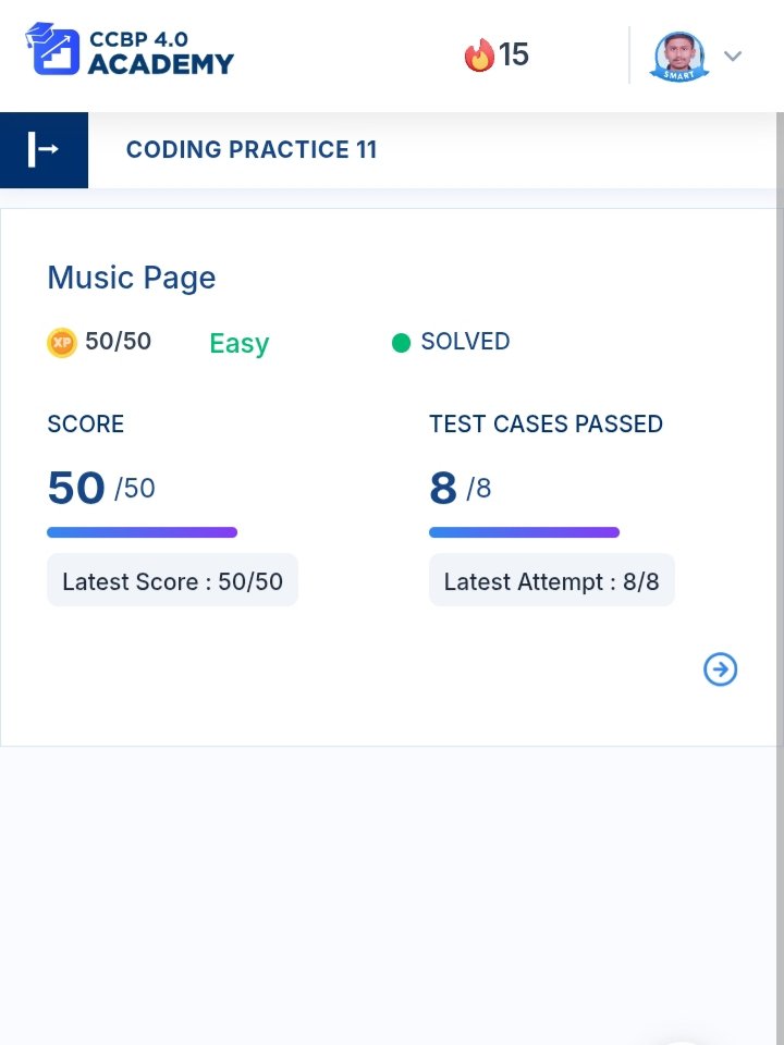 ChaundkarSujal's tweet image. Hello Everyone,

Today, l have done my Coding practice 11 &amp;amp; Coding practice 12 where l have built an &quot;Book store Page&quot; &amp;amp; &quot;Music Page&quot; using the concepts of bootstrap &amp;amp; CCBP UI Kit and passed the all test cases....

#nxtwaveccbp
#codingpractice
#Rahulattuluri