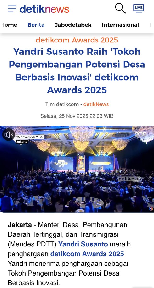 Benbenxbae's tweet photo. Menteri Desa PDT Yandri Susanto meraih penghargaan tokoh pengembangan potensi desa berbasis inovasi dalam https://t.co/ja58gEUV3a awards 2025

#YandriSusantoInovator
#PenghargaanDetikComAwards
#DesaBerbasisInovasi
#PenghargaanYandriSusanto
@prabowo
@YandriSusanto
@ArizaPatria https://t.co/2qgMOdgJey