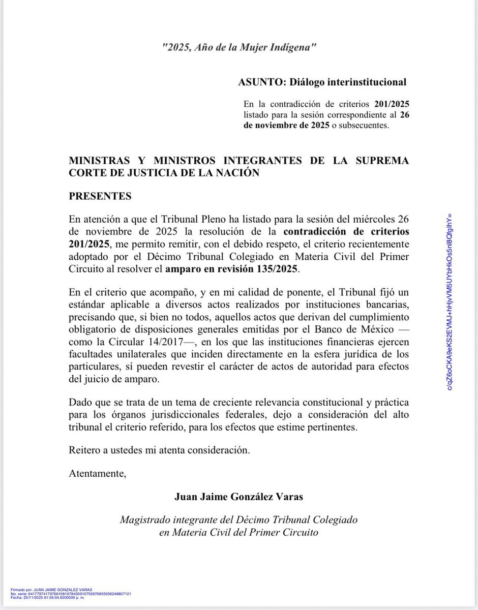 #Diariodeuntribunal || ¿ℙ𝕦𝕖𝕕𝕖𝕟 𝕝𝕒𝕤 𝕚𝕟𝕤𝕥𝕚𝕥𝕦𝕔𝕚𝕠𝕟𝕖𝕤 𝕓𝕒𝕟𝕔𝕒𝕣𝕚𝕒𝕤 𝕣𝕖𝕒𝕝𝕚𝕫𝕒𝕣 𝕒𝕔𝕥𝕠𝕤 𝕕𝕖 𝕒𝕦𝕥𝕠𝕣𝕚𝕕𝕒𝕕 𝕡𝕒𝕣𝕒 𝕖𝕗𝕖𝕔𝕥𝕠𝕤 𝕕𝕖 𝕦𝕟 𝕛𝕦𝕚𝕔𝕚𝕠 𝕕𝕖 𝕒𝕞𝕡𝕒𝕣𝕠? Con motivo de la la contradicción de criterios 201/2025, listada para el