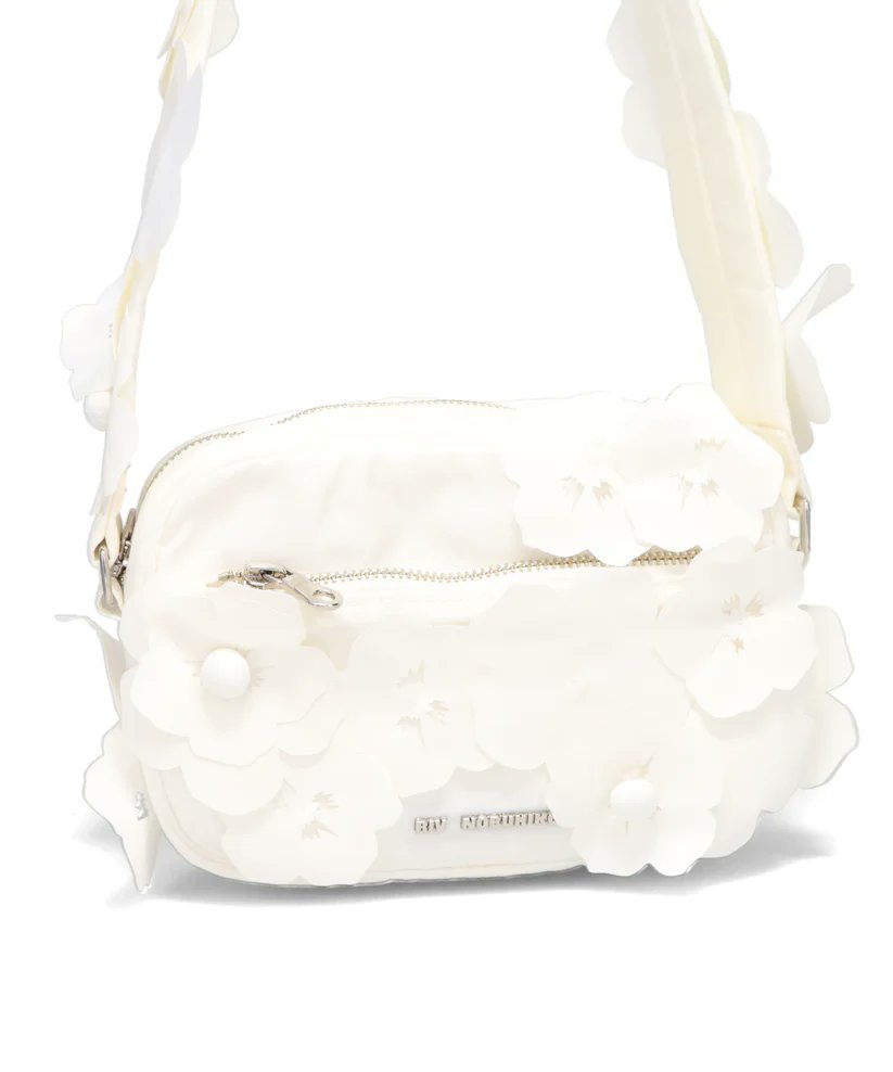 rivnobuhikoフラワー装飾ホワイトショルダーバッグ