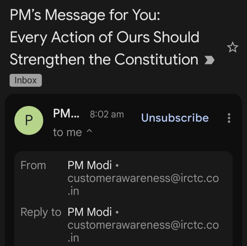 nishkarshs's tweet image. Fine but why is @PMOIndia using #IRCTC customer awareness to send this email?