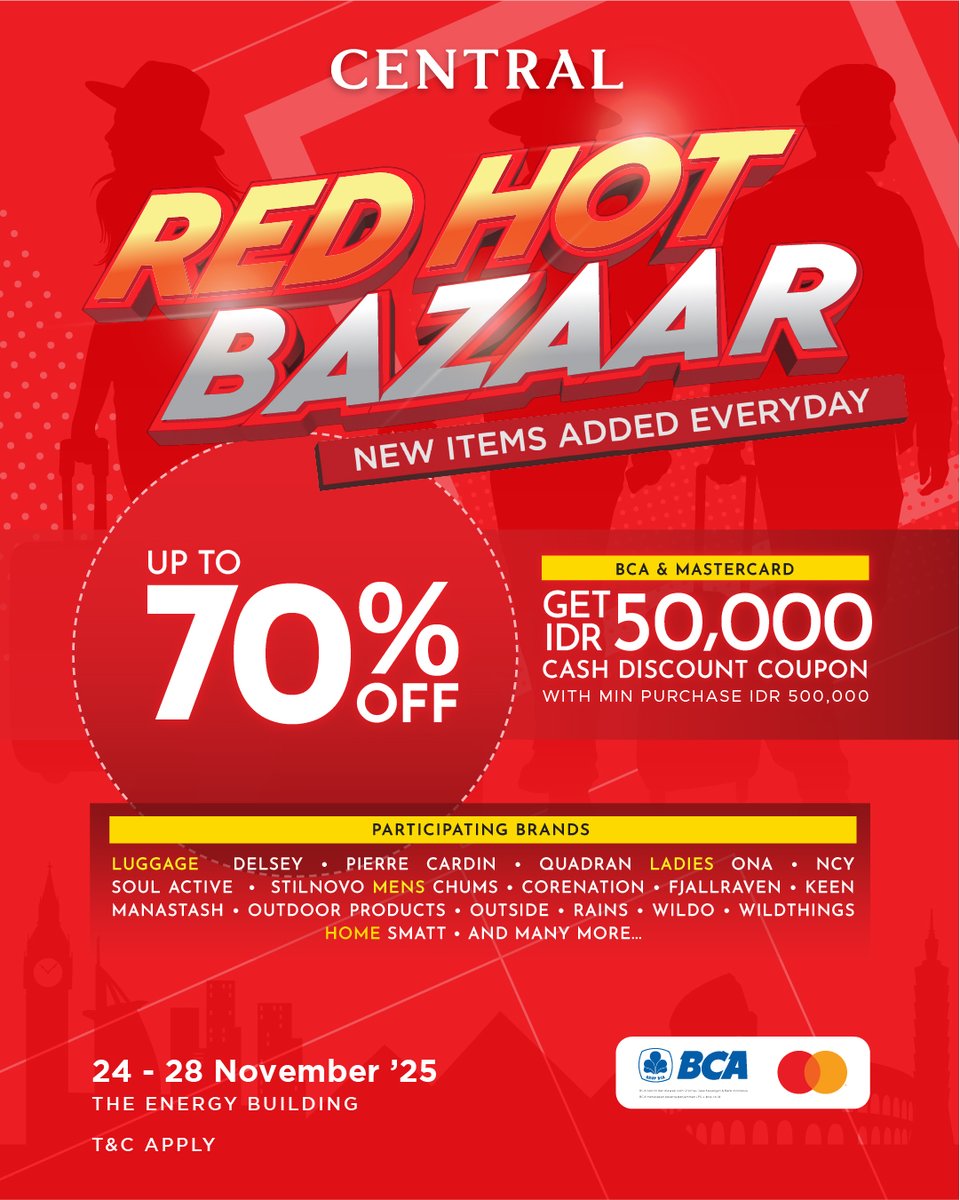 Ready to shop the hottest sale of the week? 🔥

Join the Red Hot Bazaar at The Energy Building and score sizzling offers!

🗓️24–28 November 2025

Don’t miss out &amp; shop now!😉

#RedHotBazaar #CentralDepartmentStore #TheEnergyBuilding