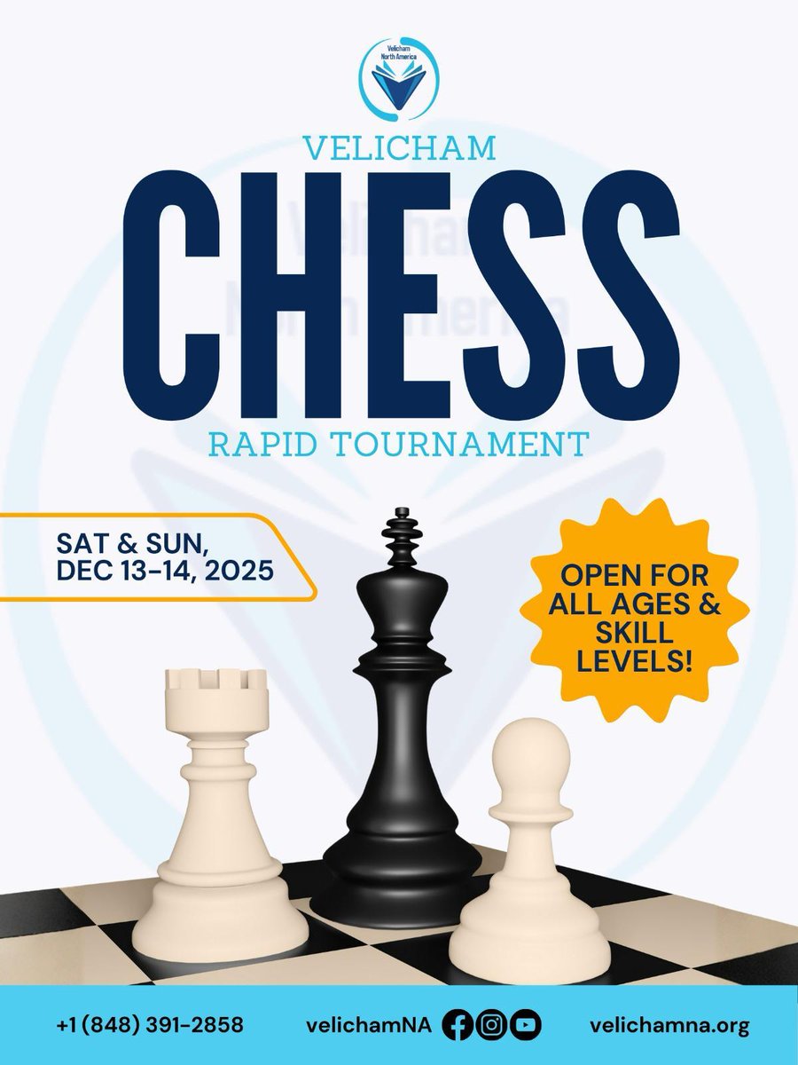 VelichamNA's tweet photo. Get ready for your opening move — fun guaranteed!

Join us for the Velicham Online Rapid Chess Tournament on December 13–14!

Register before December 05th https://t.co/KKfH7hBNEH