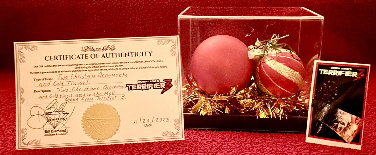 Starting tomorrow on #eBay my “Have yourself a SCARY little Christmas” auctions featuring screen used props from #Terrifier3 will begin!  I will post a link tomorrow!  Don’t miss out on owning a piece of #HorrorMovie history!

#TERRIFIER 
#MovieProp 
#horrirfan 
<a href="/TerrifierFilm/">Terrifier 3 ☝️🤡✌️</a>