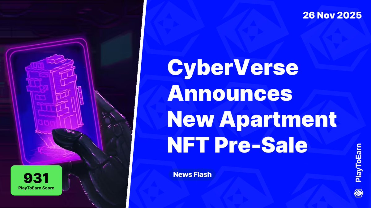 PlayToEarn's tweet image. CyberVerse Announces New Apartment NFT Pre-Sale for November 27 📰

PlayToEarn Score: 931 📈

@CyberVerseGame is starting an Apartment NFT pre-sale on November 27 until December 5. These assets are set to provide holders with in-game utility and private test access

Read more 🧵
