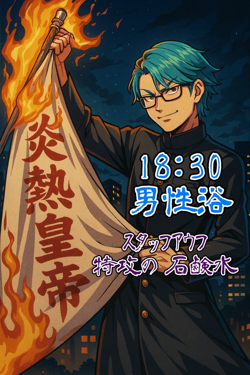 Bong_Aufguss's tweet image. 本日イイ風呂の日イベント最終日😉
回数券購入で招待券×２枚GET❗
アウフグース🏳️‍⚧️は、
18:30 男性ｽﾀｯﾌｱｳﾌ 炎熱皇帝
　　   特攻の石鹸水🧼
19:30 女性浴 水曜天使とまい熱波🚨
週の中盤しっかり疲れを癒して今週を突っ走ろう‼️