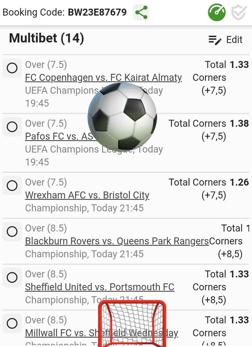 LeswiiSwaMina's tweet image. Corners MARKETS ⚽️🥅

 Multi Bet betslip : BW23E87679 new.betway.co.za/book-a-bet-res…
Kick OFF  : 19;45 ⌚️ 
Odds-ON: 48  🍏🫡