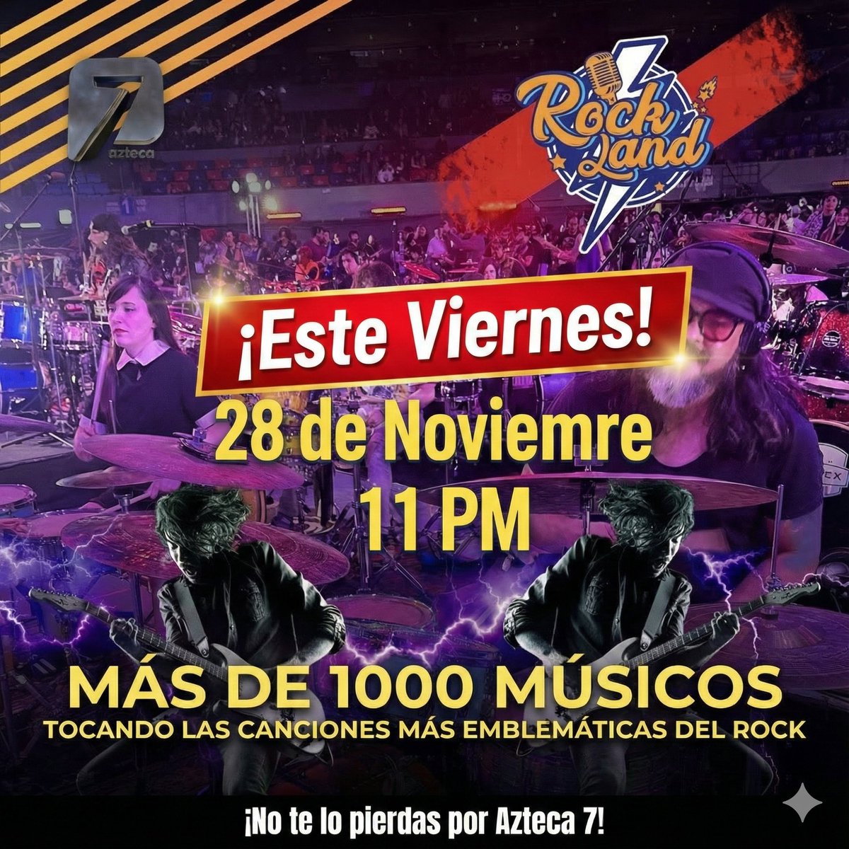 CallingMx's tweet image. ¡Prepárense para revivir la historia! 🎸 Rockland 2025 llega a tu pantalla este viernes a las 11 PM por Azteca 7! Más de 1,200 músicos, incluyendo a 230 niños, hicieron vibrar la Arena CDMX en una noche monumental.
