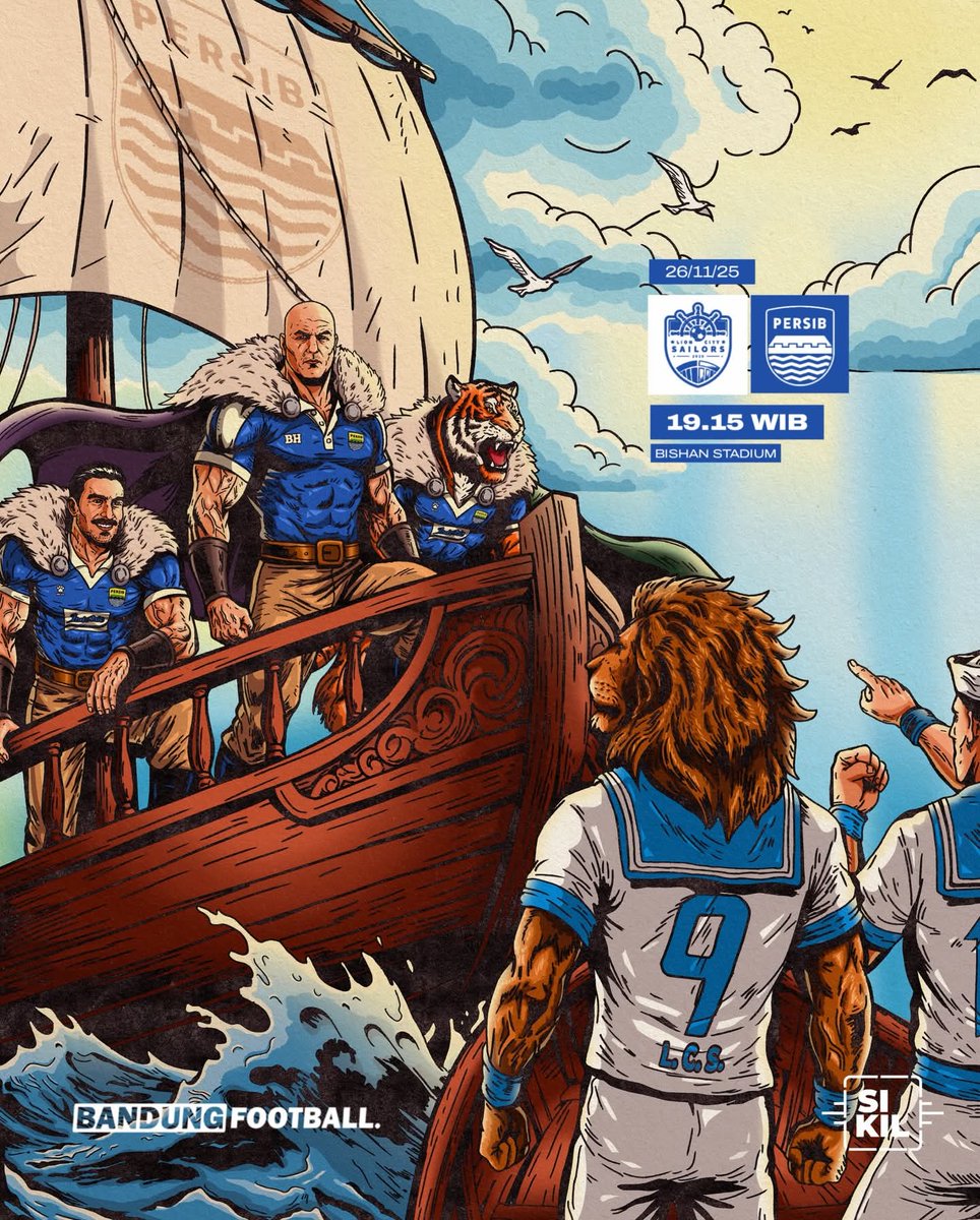 Let's show the Lion, who's the king of the group, Maung Bandung! 🐅🔵⚔️🔥

Ladies and gents, it's MATCHDAY! It's PERSIBDAY! 👊👊👊🔵🇸🇬⚡️⚡️⚡️

LION CITY SAILORS 🆚️ PERSIB BANDUNG
MATCHDAY 5, ACL2
19.15 WIB

Artwork by the talented illustrator, found him on Instagram, (at)_sikil