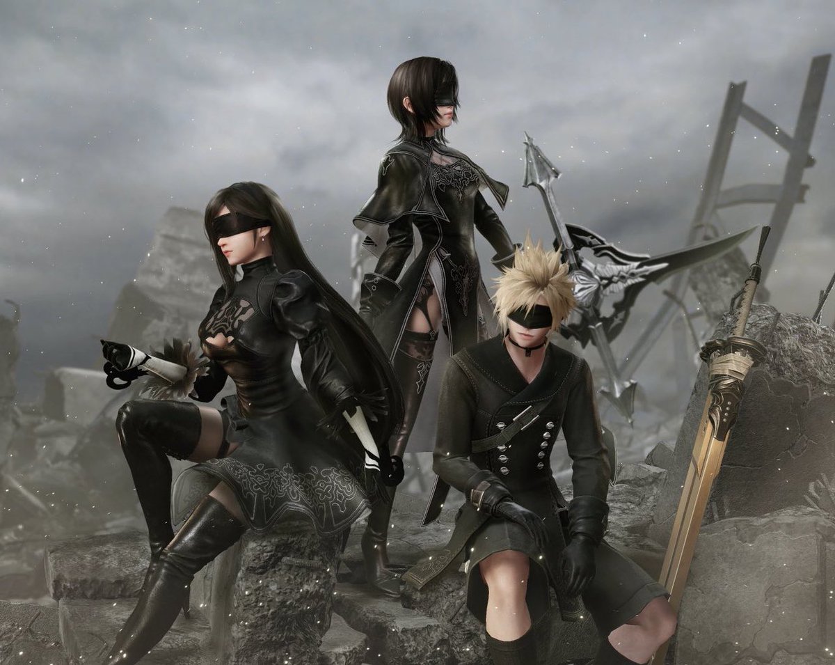 2B Tifa, 9S Cloud, and 10H Yuffie omg this NieR collab looks amazing 😭