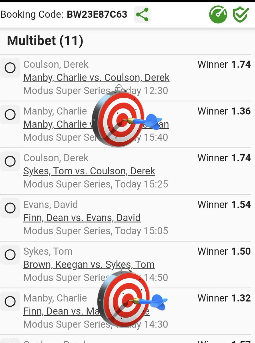 LeswiiSwaMina's tweet image. 105 Odds-ON Darts 🎯🎯🎯

Multi Bet betslip : BW23E87C63 new.betway.co.za/book-a-bet-res…
Start TIME ; 12;00 ⌚️ 🎯🎯