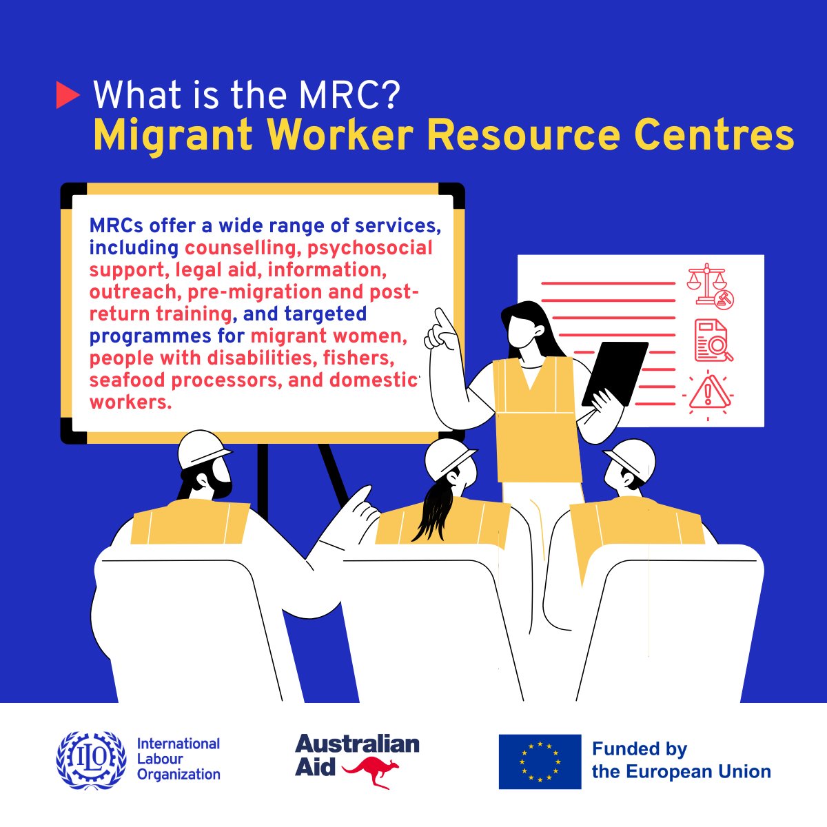 🔍Migrant Worker Resource Centre (MRC) provides #MigrantWorkers with various supports and promoting safe and fair migration across ASEAN.

🔗 Read the publication: tinyurl.com/29hsback

#DecentWork #ASEAN

<a href="/AustralianAid/">Australian Aid</a> <a href="/EUinThailand/">EUinThailand</a>