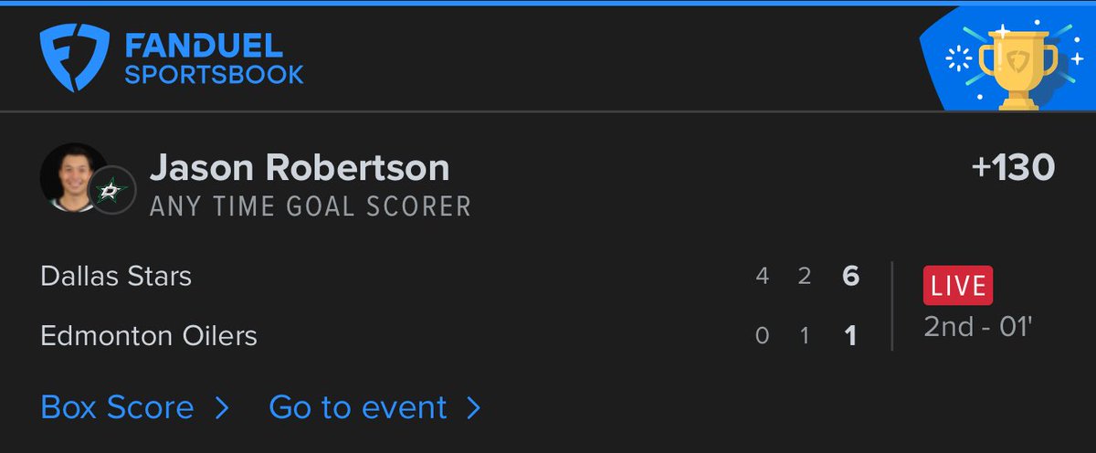 7-0 on NHL. I’ve been giving u guys some NHL heat. 
Robertson ATGS (+130) ✅