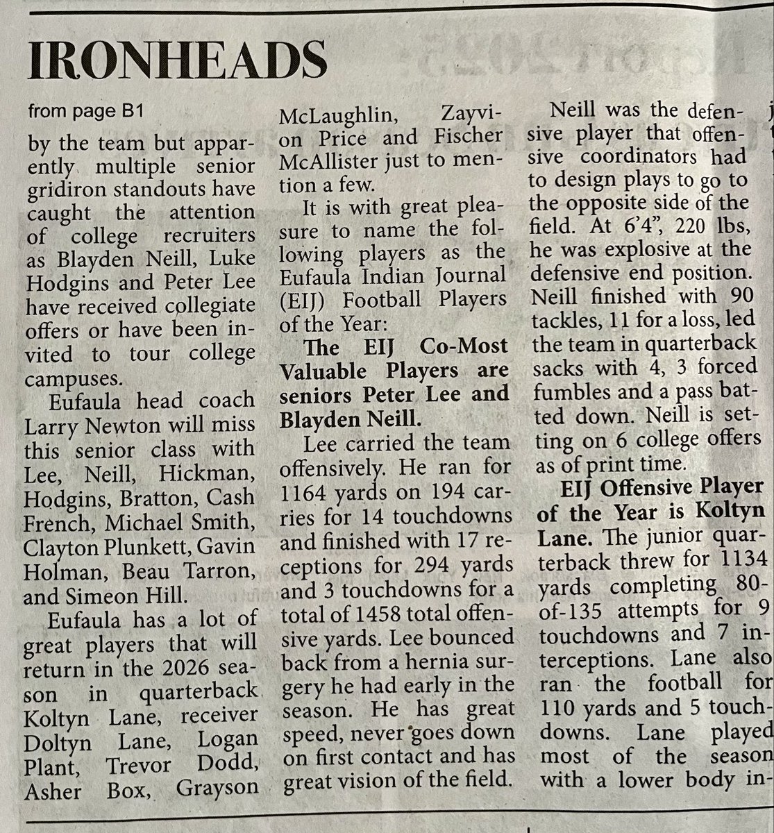 PeterLeeJr12's tweet image. Peter Lee RB ’26 earns EIJ Co-MVP with 1,164 yds, 14 TDs rushing + 294 yds, 3 TDs receiving (1,458 total). Powerful, consistent, next-level RB. #PeterLee #RB #RunningBack #HSFB #HighSchoolFootball #OKPreps #RecruitOklahoma #FootballRecruiting #CollegeRecruiting #WatchMeWork