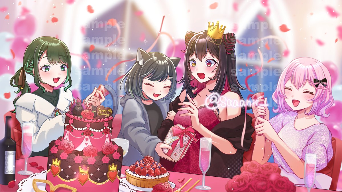 saaanii_'s tweet photo. 【commission】
華紅夜舞姫さま(＃Kaguya__maki)
お誕生日イラストを描かせていただきました～🎂✨
ケーキの上には、ペットのララちゃん＆ルルちゃんもいます🐾🍰
ご依頼ありがとうございました！ https://t.co/bc8IFQEgxR