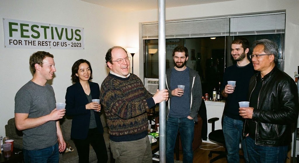 I can’t promise that any of the people in this photo will be at Festivus this year. But if your startup is too small to throw your own holiday party, we’re throwing one for you! 

Startup Festivus on Fri Dec 5 in SF, now in its 11th year.  Ask to join, reshare, and please share
