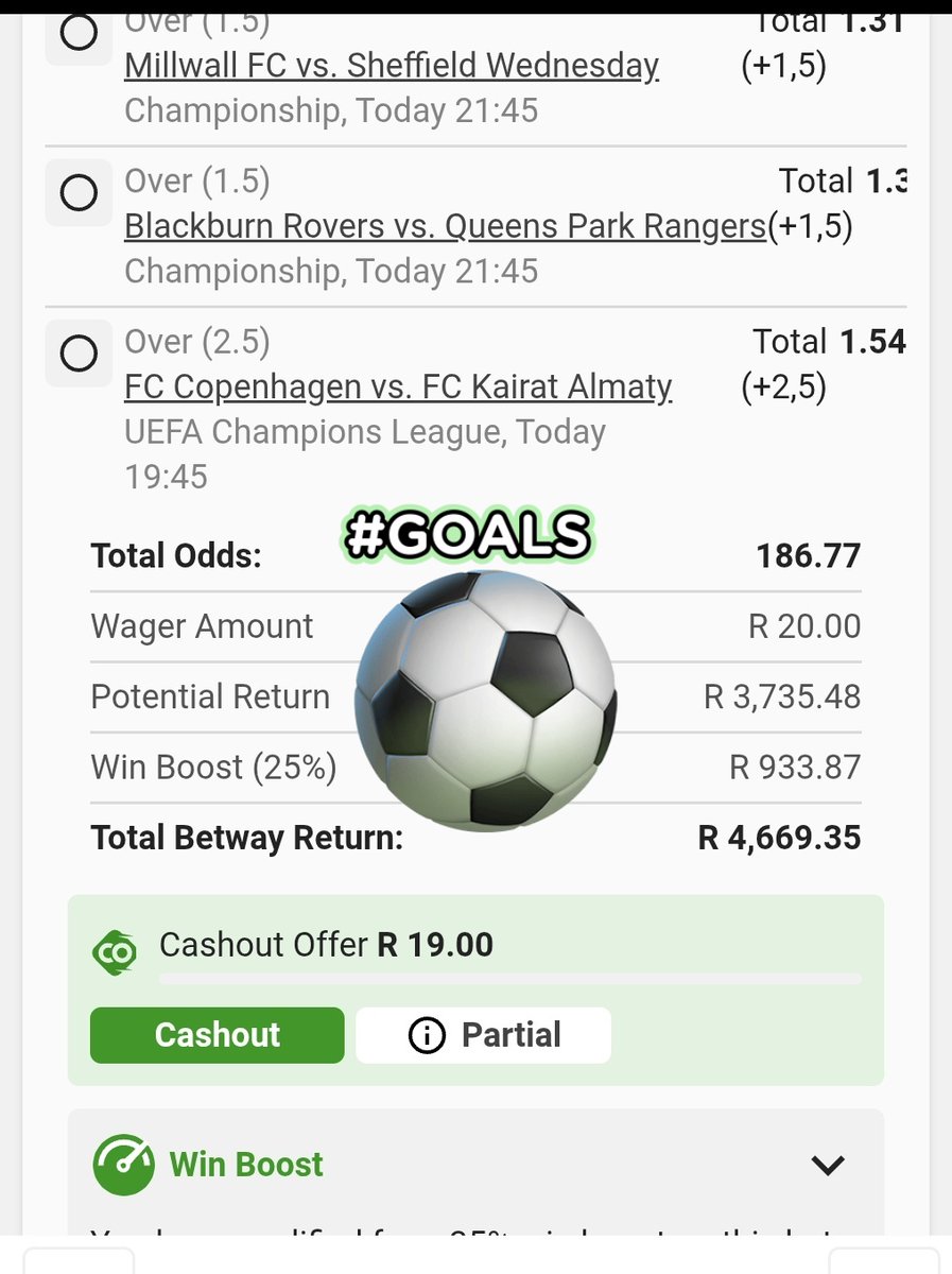 LeswiiSwaMina's tweet image. Overs GOALS MARKETS 😍 

 Multi Bet betslip : BW23E8A888 new.betway.co.za/book-a-bet-res…
Kick OFF  : 19;45 ⌚️ Odds-ON; 186 🍏🫡