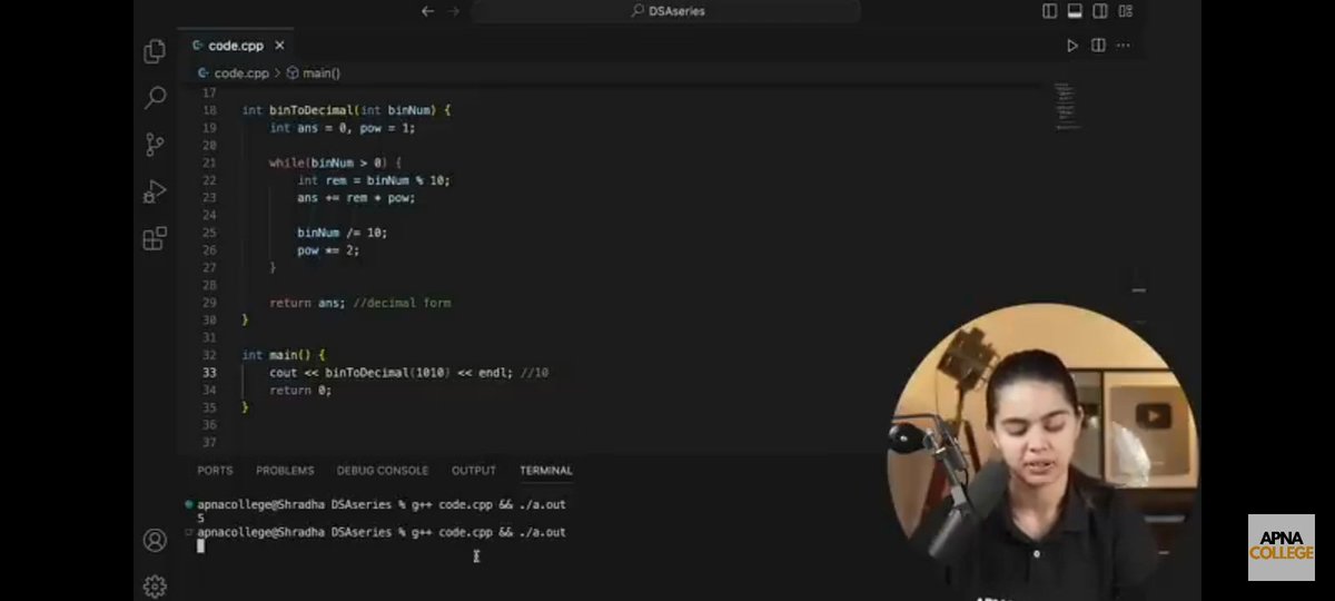 Pritivish07's tweet image. Learning binary ↔ decimal conversions in C++ today! 🔢💻
Loved how simple loops + modulus can convert numbers so efficiently.
Big thanks to Apna College for the clear explanations! 🙌

#CPlusPlus #Coding #Binary #DSA @ApnacollegeX
