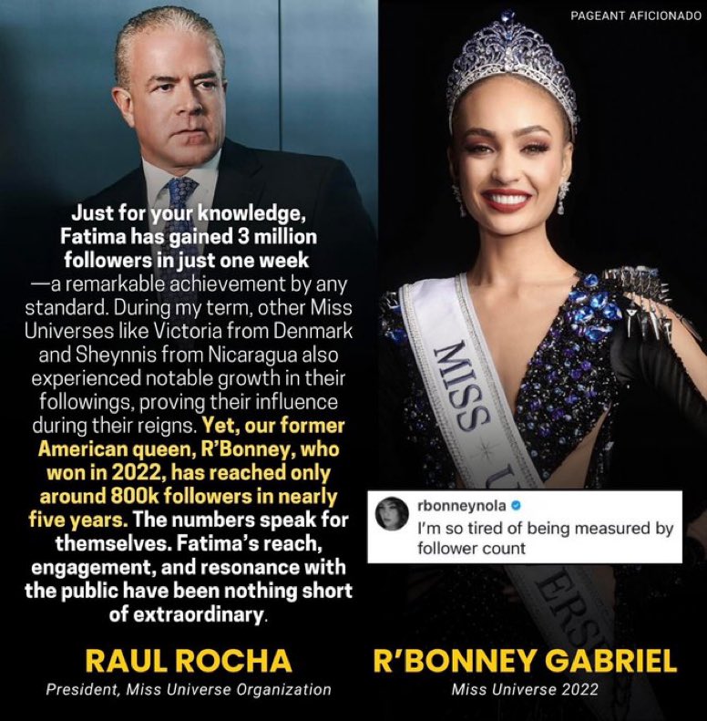 TheSizzumsPH's tweet image. HOT ‼️

Miss Universe 2022 R’Bonney Gabriel seems to have an answer to Raul Rocha’s recent statement regarding the past queens’ follower count.

Credits to Pageant Aficionado
#SizzumsPH #MissUniverse