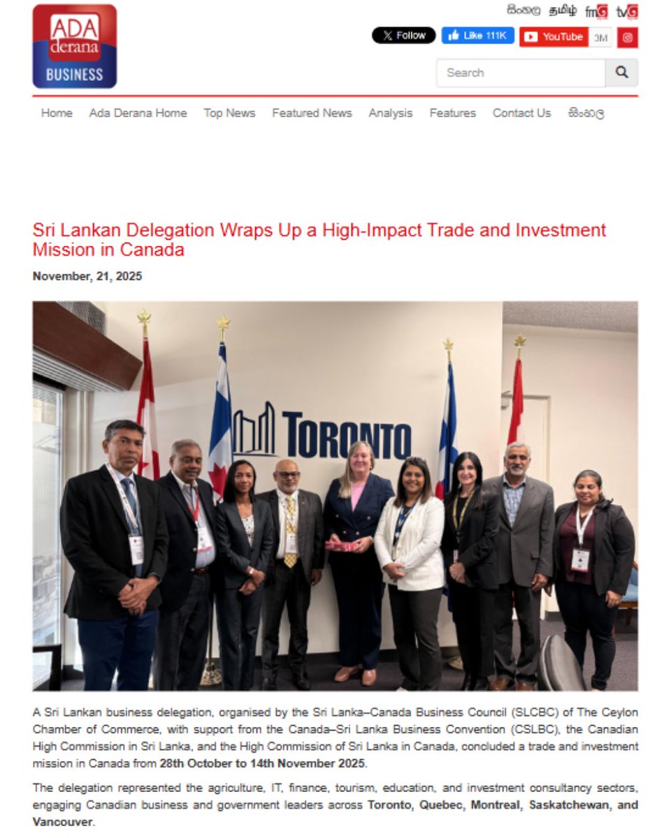 theslcbc's tweet photo. Articles from major news outlets on SLCBC's Trade and Investment Mission in Canada

Read them on our website here - https://t.co/bs5G1aE7ZN

#SLCBC #Canada #SriLanka #BusinessCouncil #Delegation #BusinessMission #Investment #BilateralTies #Trade https://t.co/10gRfUe7YU