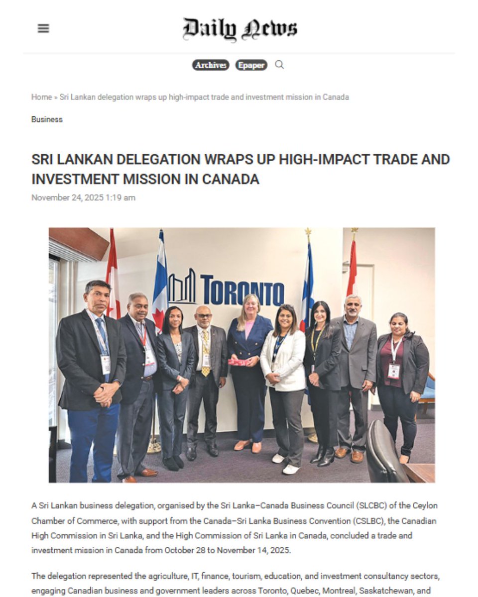 theslcbc's tweet photo. Articles from major news outlets on SLCBC's Trade and Investment Mission in Canada

Read them on our website here - https://t.co/bs5G1aE7ZN

#SLCBC #Canada #SriLanka #BusinessCouncil #Delegation #BusinessMission #Investment #BilateralTies #Trade https://t.co/10gRfUe7YU