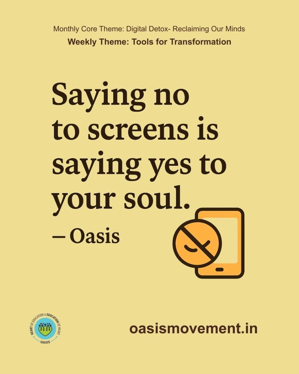 OasisMovement's tweet image. Digital Boundaries = Digital Freedom.
“Saying no to screens is saying yes to your soul.” – Oasis

🧭 Challenge: Create 3 personal digital rules (ex: no phone 30 mins before sleep). Sign it as a pledge.

#MindfulTech #DigitalDetox #OasisMovement