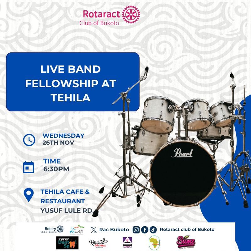 RACBukoto's tweet photo. This Wednesday, we’re switching things up!
Join us today  for Live Band Fellowship at Tehilagood vibes, great music, and even better company.

📍 Tehila Café &amp; Restaurant, Yusuf Lule Rd
🕡 6:30 PM | Wednesday, 26th Nov

See you there! 

#PR_Team Rotaract club of Bukoto https://t.co/zD7JxNZV0Y
