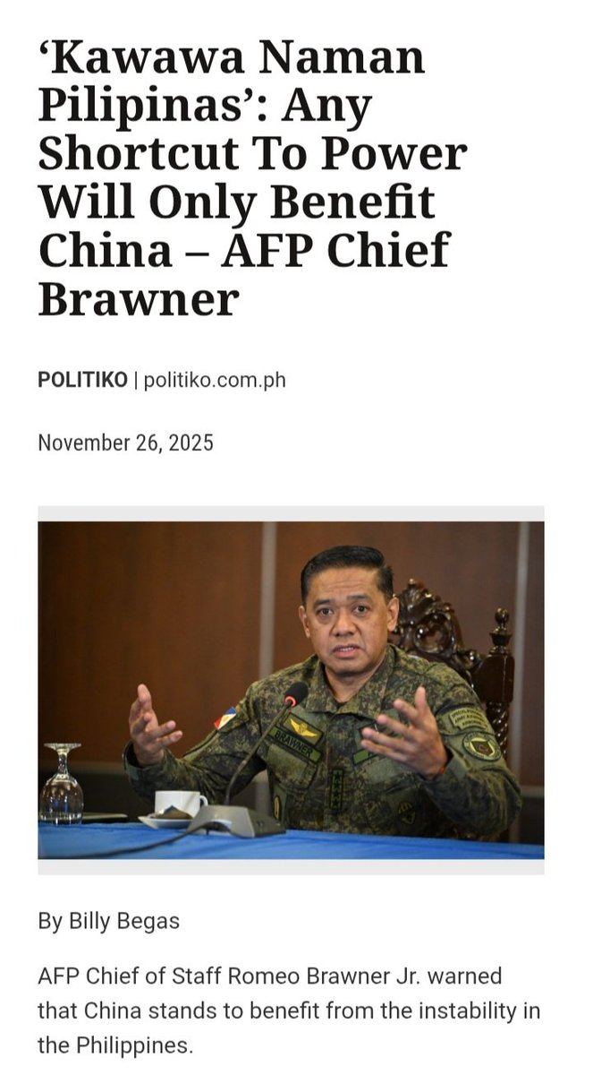 ANY SHORTCUT TO POWER WILL ONLY BENEFIT CHINA
- AFP Chief Brawner Jr.

Natuldukan na ang Pangarap o Inaasam nila Military Junta!!.. 

Mga #WUMAO Pro-China! Nabasa nyo naba?