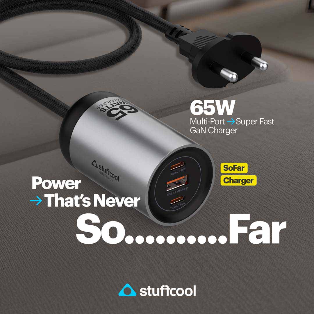 ashokpandian's tweet image. Stuffcool Launches SoFar – A 65W Multi-Port GaN Charger with 1.5m Extended Reach. #stuffcool #SoFar #GaNcharger #carcharger stuffcool.com
