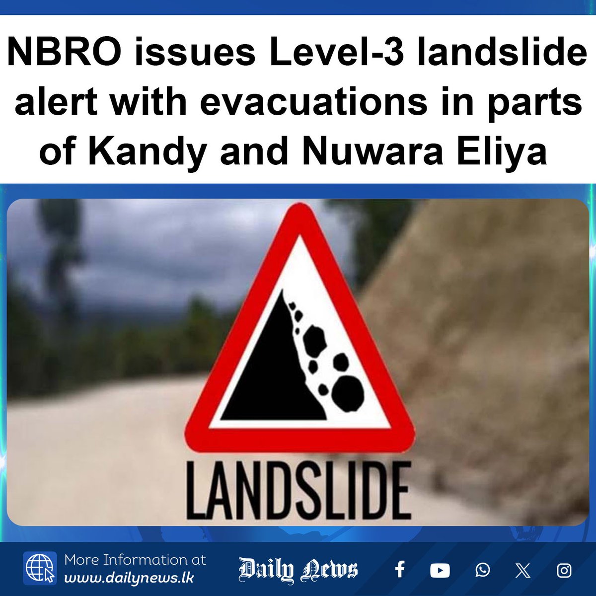 DailyNews_lk's tweet image. NBRO issues Level‑3 landslide alert with evacuations in parts of Kandy and Nuwara Eliya

More Info &amp;gt;&amp;gt;&amp;gt; dailynews.lk/?p=902252

#SriLanka #NBRO #LandslideAlert #Kandy #NuwaraEliya #DisasterUpdate

𝗙𝗢𝗟𝗟𝗢𝗪 𝗨𝗦 𝗢𝗡
🛑 Join with us on WhatsApp Channel 👉