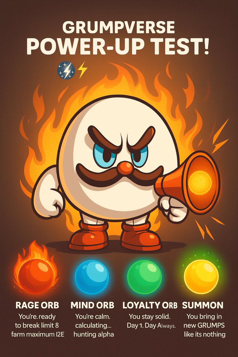 kybroxas's tweet photo. 🌌 GRUMPVERSE POWER-UP TEST! 

Pick your Power Orb:

🟥 RAGE ORB
🟦 MIND ORB
🟩 LOYALTY ORB
🟨 SUMMON ORB

Drop your orb color in the comments and tag TWO PEOPLE who must power-up with you!

*SOL reward for the dominating comment today! https://t.co/sBvoBQFxCD