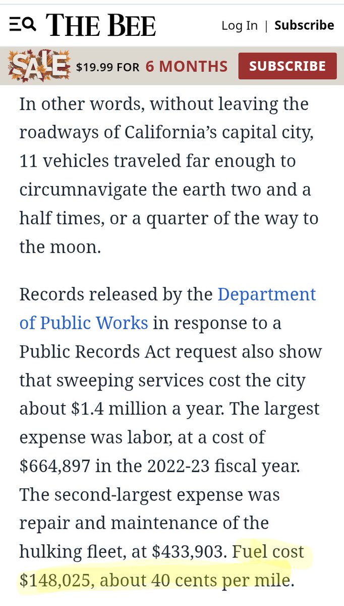 solidview's tweet image. ⚠️ Bengaluru

GBA wrongly assumes high sweeping machine fuel cost.

Why?

Sacramento reported fuel cost of INR 22.25/km. GBA assumes INR 243.31/km (11 times high)!

GBA also assumes 18% GST, but GST isn't applicable for fuel.

So, 613crs est. is approx 100crs high for fuel cost.