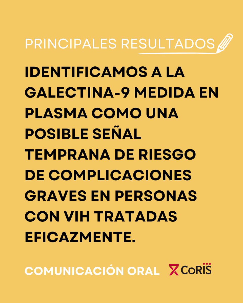 Cohorte_coris's tweet photo. Claudio Díaz investigador del Servicio de Enfermedades Infecciosas del Hospital
Universitario Ramón y Cajal, presenta en #GeSIDA25 su comunicación oral:
"Proteomic and Transcriptomic Profiling Reveals Galectin-9 and Type I Interferon Signaling as
Key Predictors of Non-AIDS Comorbidities"
Trabajo realizado con datos de #CoRIS plataforma @CIBER_ISCIII
Resultados: Identificamos a la galectina-9 medida en plasma como una posible señal
temprana de riesgo de complicaciones graves en personas con VIH tratadas eficazmente.
#InvestigaciónVIH #GeSIDA25