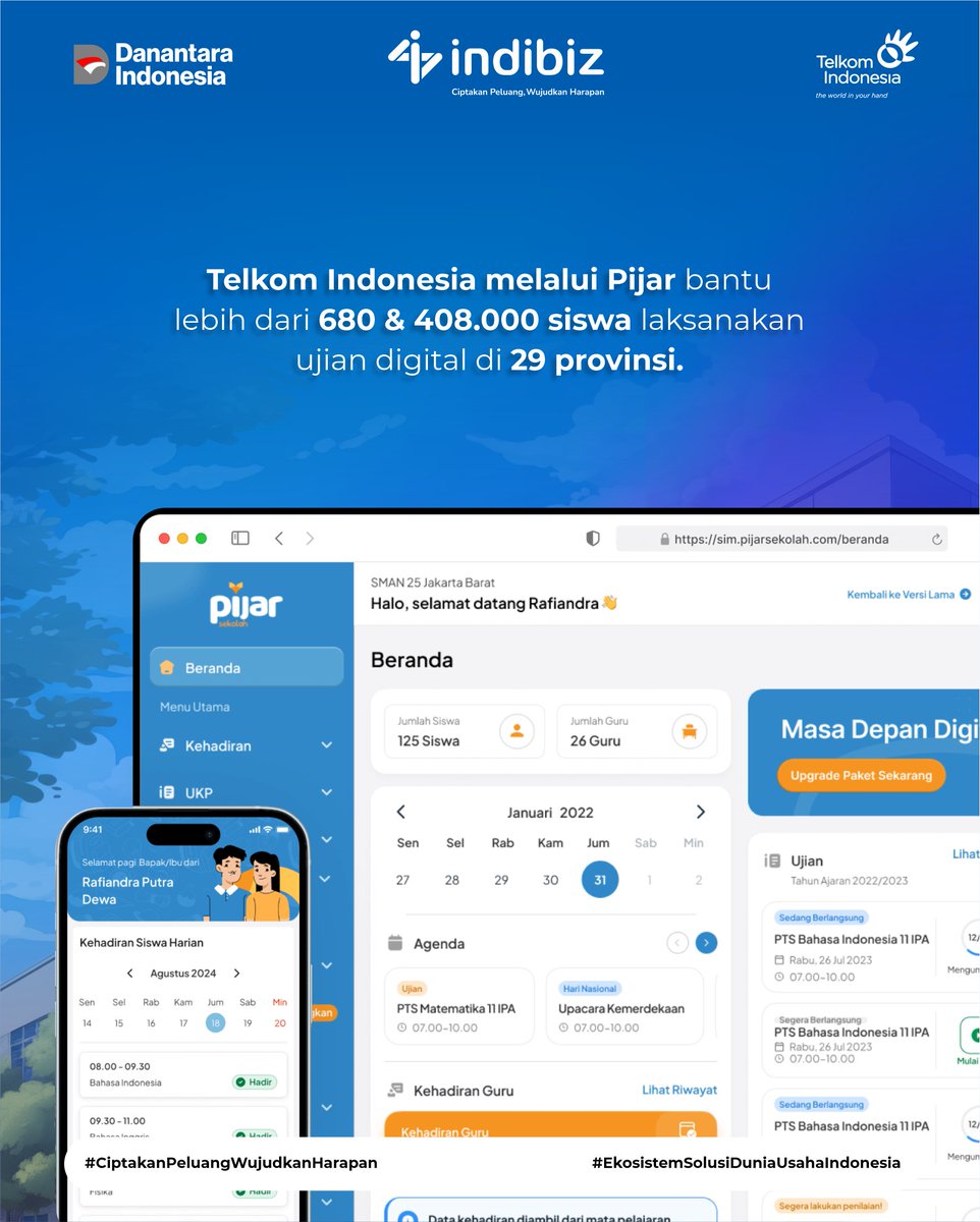 Indibiz_jtdiy's tweet image. Ujian kini tak lagi ribet! Lewat platform CBT Pijar, Telkom Indonesia telah bantu lebih dari 680+ sekolah &amp;amp; 408.000 siswa sukses laksanakan ujian semester di 29 provinsi.

Bersama Telkom Indonesia, kita hadirkan pendidikan yang lebih modern, inklusif, dan efisien.

#Indibizjtd