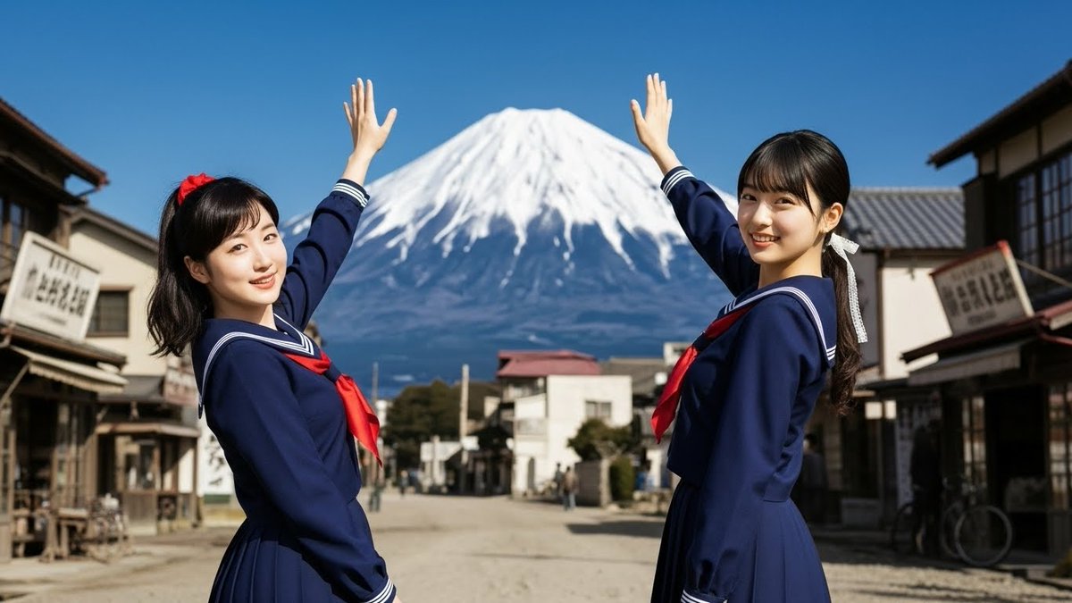 Poyom_f's tweet image. #AIart #AI美女 #AIBeautifulGirl #昭和レトロ #Whisk
今日の富士山、昭和の街並み、真帆里、そして私。Whiskと #nanobanana proにて。