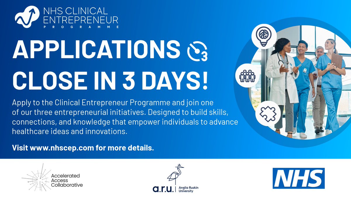 NHS_CEP's tweet photo. ⚠️ Applications Close in 3 Days! ⚠️

📝 If you’ve started your application but not submitted yet, now is the time to complete it - https://t.co/ZPex3vtmCR

Need support before you submit?
📩 Email: cep@aru.ac.uk
📞 Phone: 01245 68 4315

🗓️ Applications close 4pm on 28th November! https://t.co/VTcnq55xzN