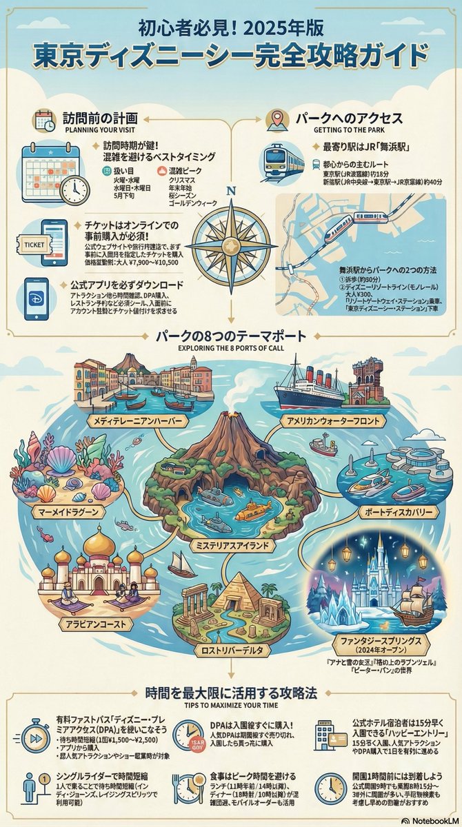 ThisisAWAXLAND's tweet image. 日仏英中韓の資料と動画を混ぜ込んで、NotebookLMに2025年12月のディズニーシー攻略インフォグラフィックを作ってもらった

#NotebookLM
#Gemini