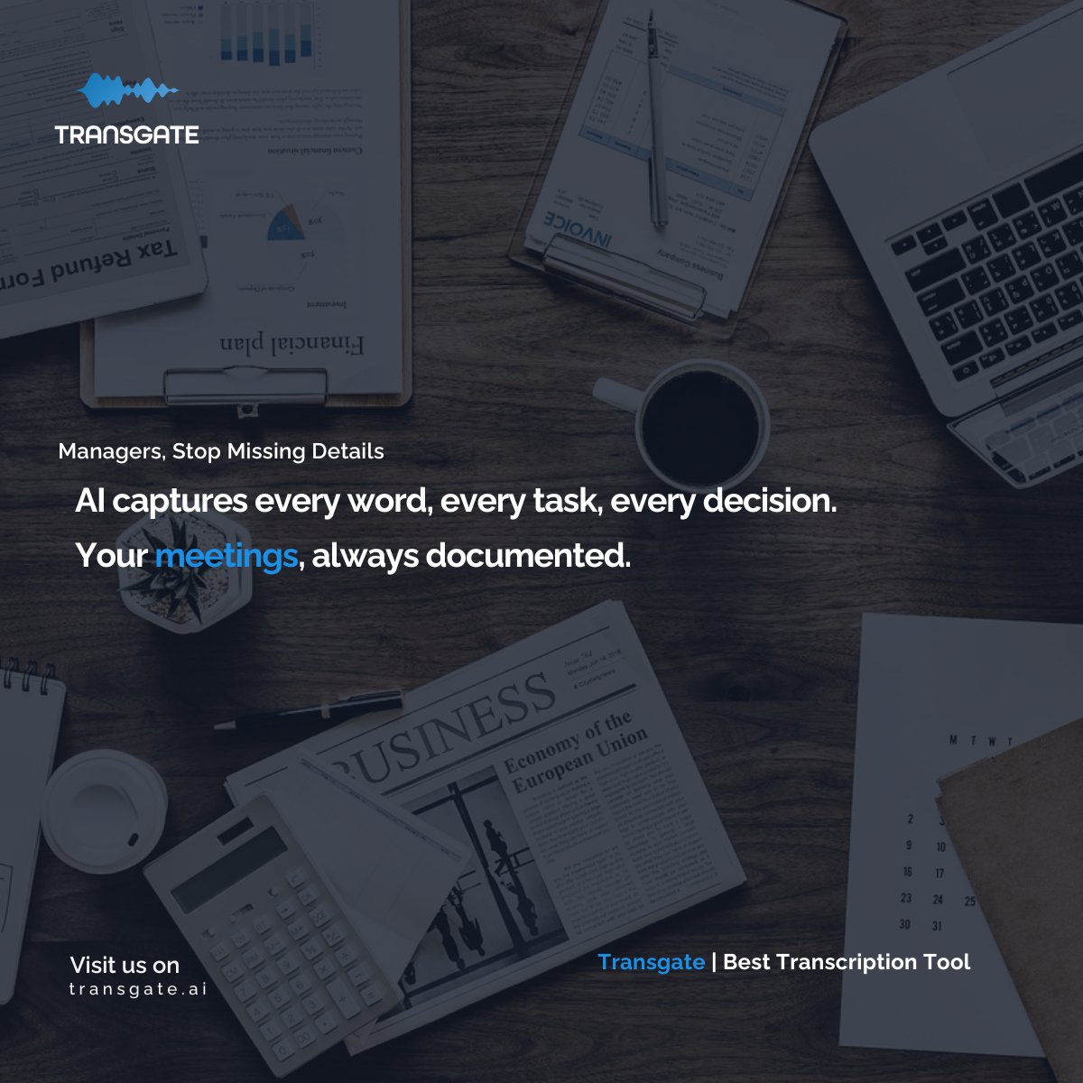 TransgateAI's tweet image. AI captures every word, every task, and every decision.
Transgate keeps your meetings documented and easy to revisit.

transgate.ai

#Transgate #SpeechToText #AItranscription