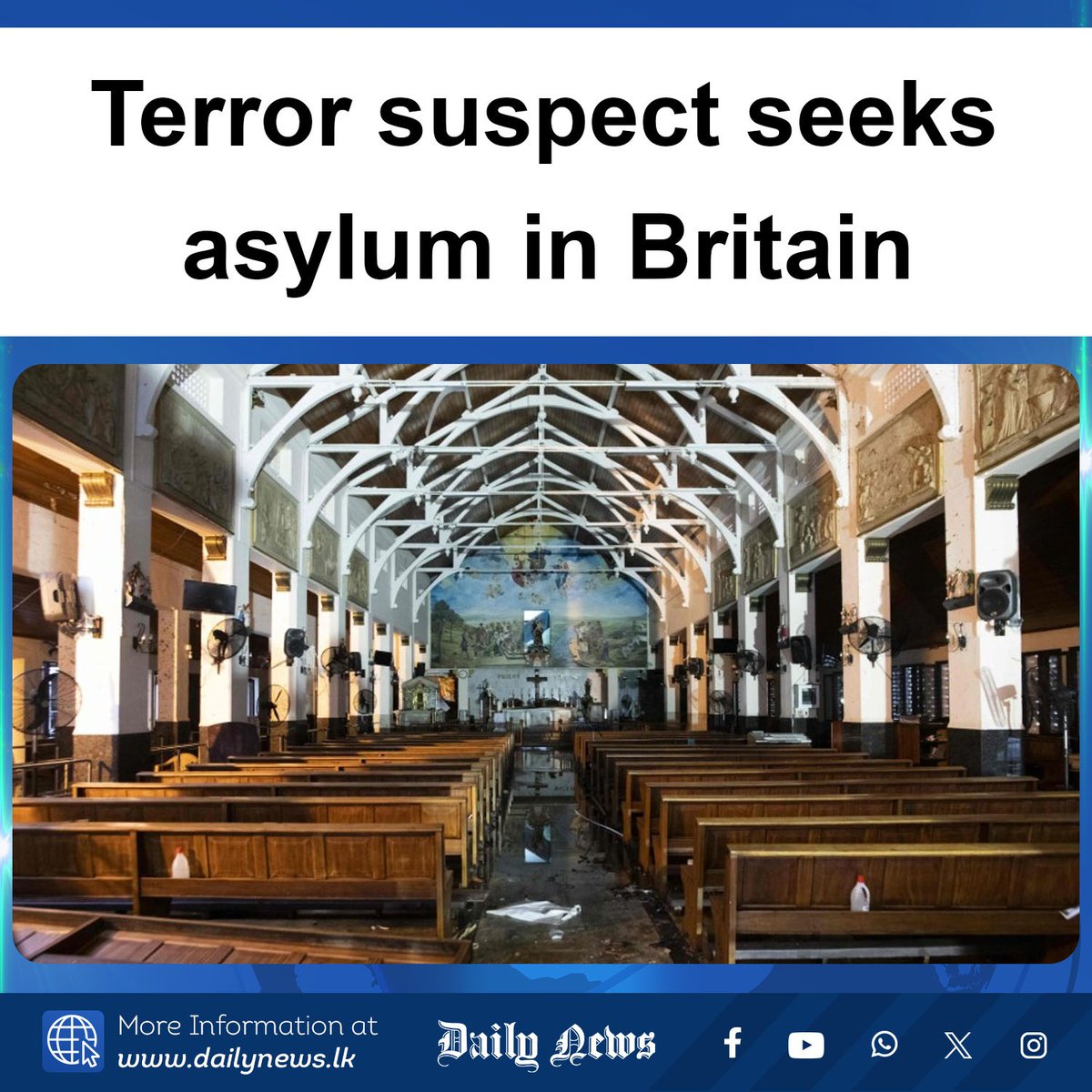 DailyNews_lk's tweet image. Terror suspect seeks asylum in Britain

More Info &amp;gt;&amp;gt;&amp;gt; dailynews.lk/?p=902400

#lka #EasterBombings #UKAsylum #TerrorismCase #BritishVictims #LegalAppeal #PublicSafety #InternationalLaw

𝗙𝗢𝗟𝗟𝗢𝗪 𝗨𝗦 𝗢𝗡
🛑 Join with us on WhatsApp Channel 👉 whatsapp.com/channel/0029Vb…
🛑…