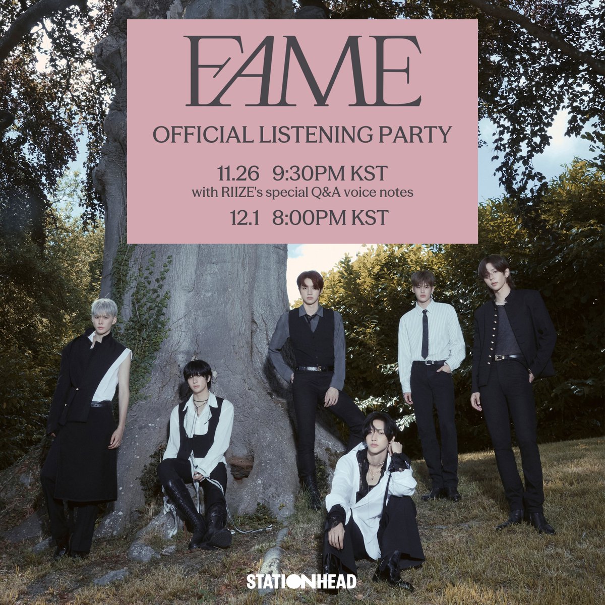 RIIZE_official's tweet image. RIIZE&apos;s &quot;Fame&quot; listening party w/ special Q&amp;amp;A voice notes is happening in 30 minutes!
You can also join the pre-show on @STATIONHEAD right now!

❤️‍🔥11.26 | 9:30 PM KST (w/ RIIZE&apos;s special Q&amp;amp;A voice notes)
❤️‍🔥12.01 | 8:00 PM KST

📍STATIONHEAD.com/riizeofficial

#RIIZE #라이즈…