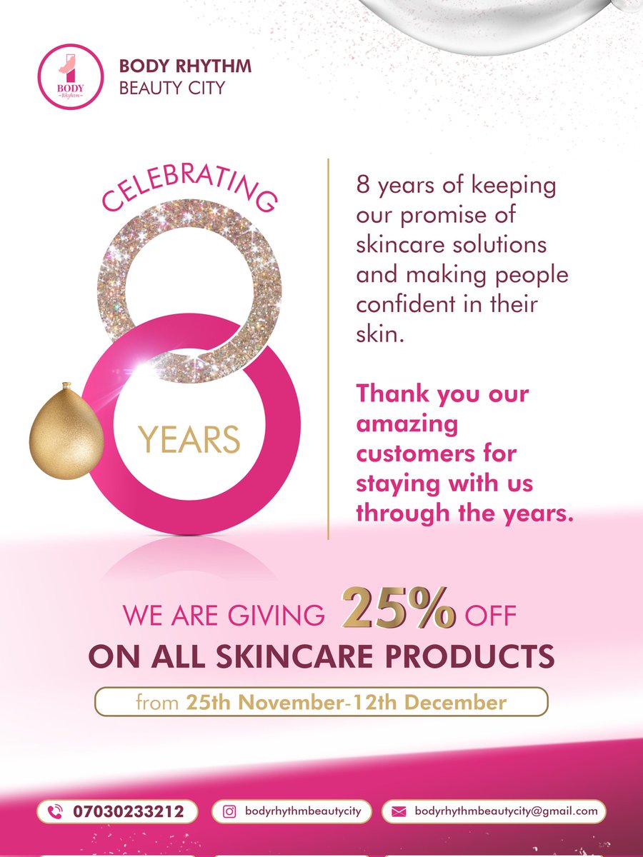 xeleratedesigns's tweet image. Social media design created for Body Rhythm to celebrate their 8 years anniversary and to announce their sales discount.

We created the design to be a good balance between minimalism and celebratory feel.

#xeleratedesigns #graphicsdesign #skincare #anniversary #eflierdesign