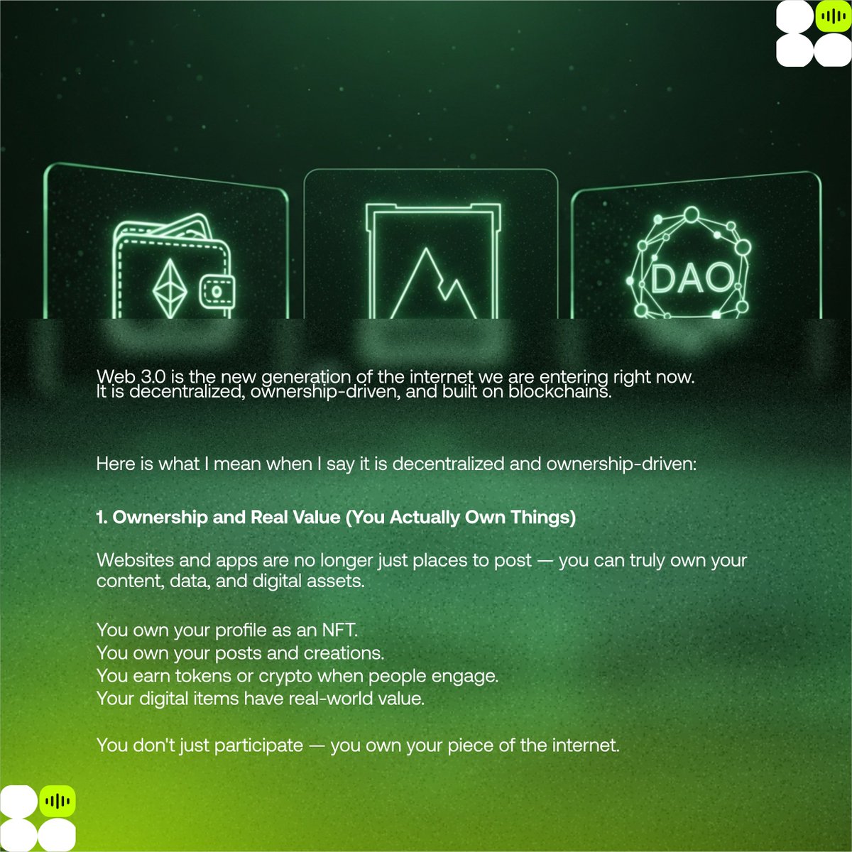 Web3Discuss's tweet image. At the heart of Web3 is decentralization. Instead of relying on companies like Google or Facebook to store and manage data. 

Web3 uses blockchain technology—a distributed ledger where info is spread across thousands of computers worldwide. 

This means greater security,…