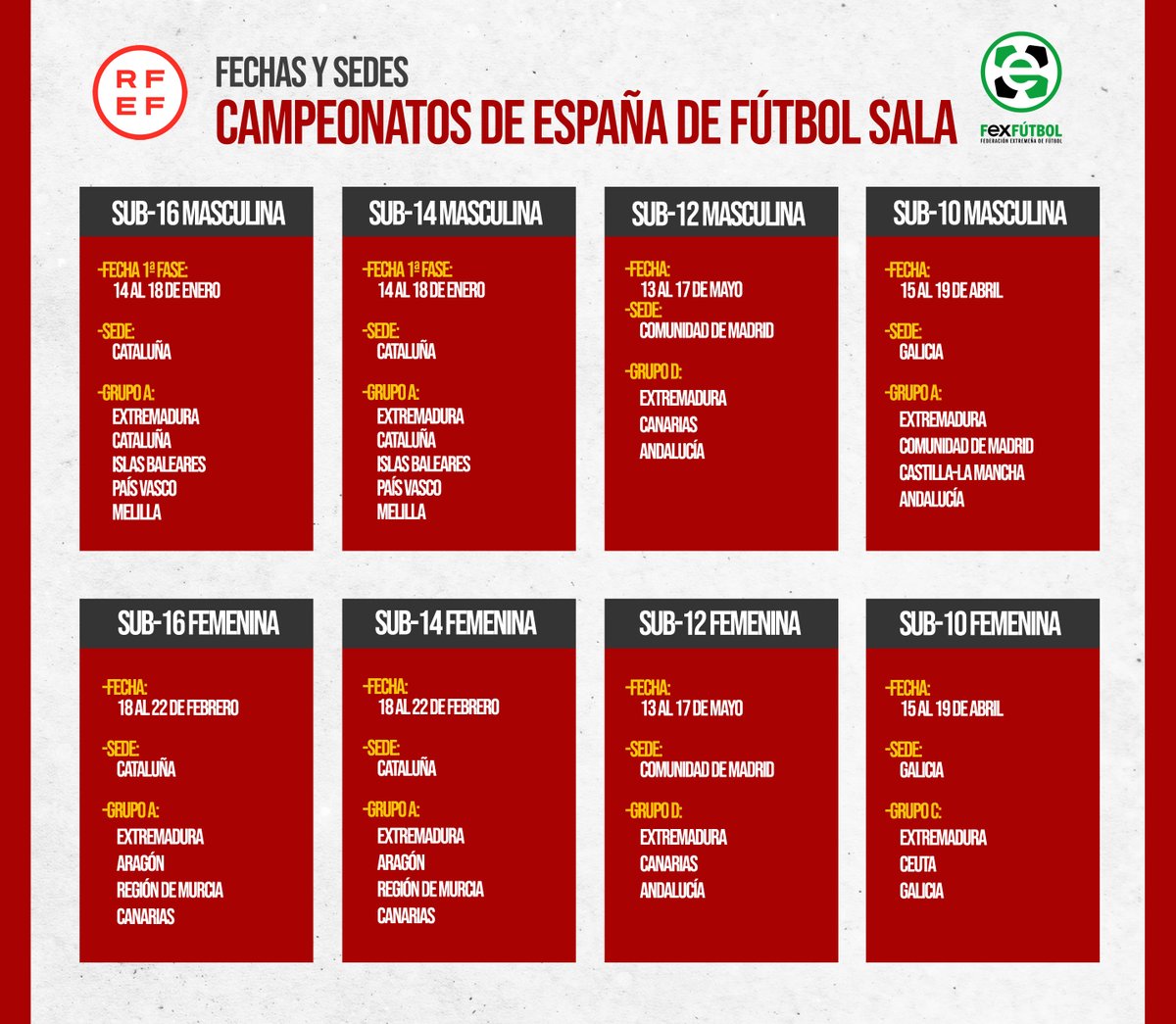 FedExFutbol's tweet image. 💚🤍🖤 | #SelecciónExtremeña |

✨¡𝑵𝒐𝒔 𝒗𝒂𝒎𝒐𝒔 𝒂 𝒅𝒊𝒗𝒆𝒓𝒕𝒊𝒓!

📌Desveladas fechas, sedes, rivales para los 🇪🇸𝐂𝐀𝐌𝐏𝐄𝐎𝐍𝐀𝐓𝐎𝐒 𝐃𝐄 𝐄𝐒𝐏𝐀𝐍̃𝐀 de Selecciones Autonómicas de #FútbolSala organizados por @FutSalRFEF.

👨🏻‍🏫¡Unos torneos que nuestros combinados…