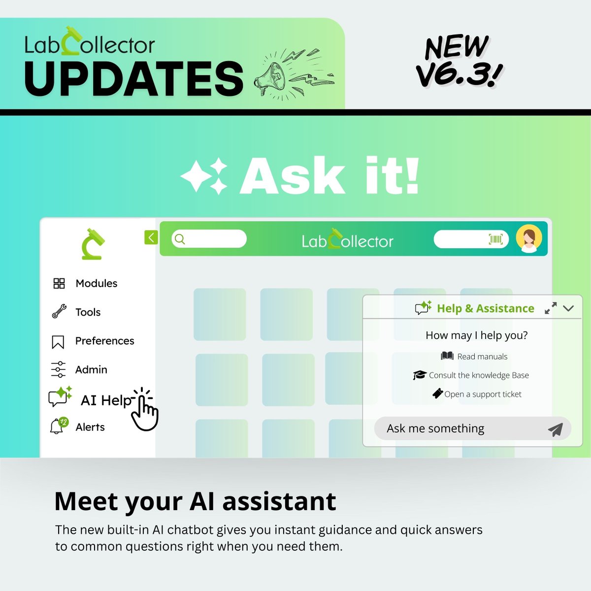 agilebio's tweet image. Ever had that moment mid-experiment where you think “where was that setting again?” or “how do I register this sample fast?”

Now you just.. ask it.

The built-in AI assistant gives instant guidance and quick answers right inside LabCollector v6.3!

blog.labcollector.com/2025/10/02/lab…