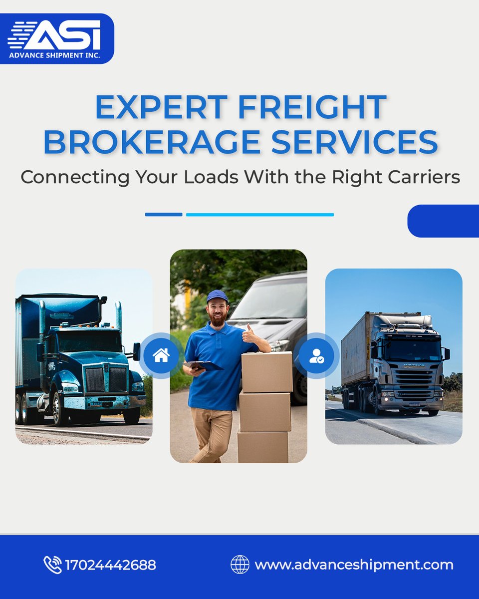 AdvanceShipment's tweet image. Move your freight with confidence through Advance Shipment’s expert brokerage solutions. 

Fast, transparent, and cost-efficient shipping you can trust.

Choose the experts — choose Advance Shipment.

#AdvanceShipment #FreightBrokerage #LogisticsExperts #FreightSolutions