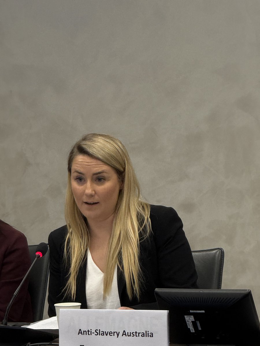 UPRinfo's tweet image. 🇦🇺 #PS51 @AntiSlaveryOz addressed #Australia&apos;s response to modern slavery and human trafficking. They called on #Australia to adopt comprehensive protection measures for victims, including through a national compensation scheme, and to develop a child rights-based response.