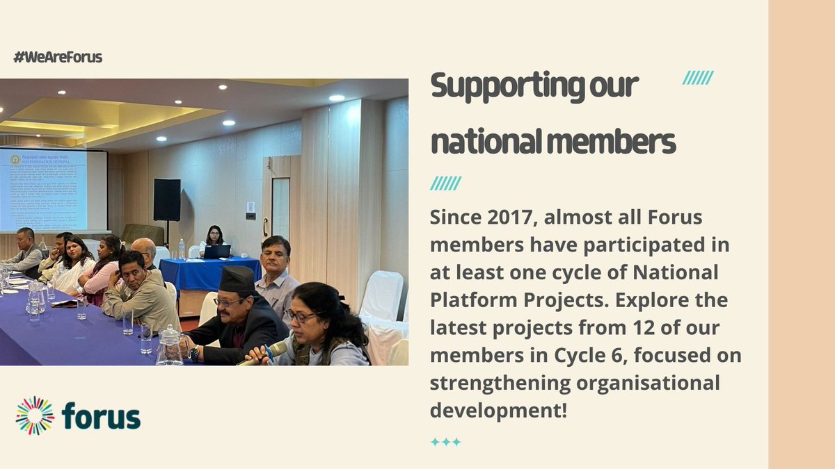 Forus_Int's tweet image. 🌍 Since 2017, almost all Forus members have joined at least one National Platform Projects cycle!

🔎 Explore the latest projects from Cycle 6 and discover how members are driving change across our network.

👉 forus-international.org/en/supporting-… 

#WeAreForus #CivilSociety #CSOs