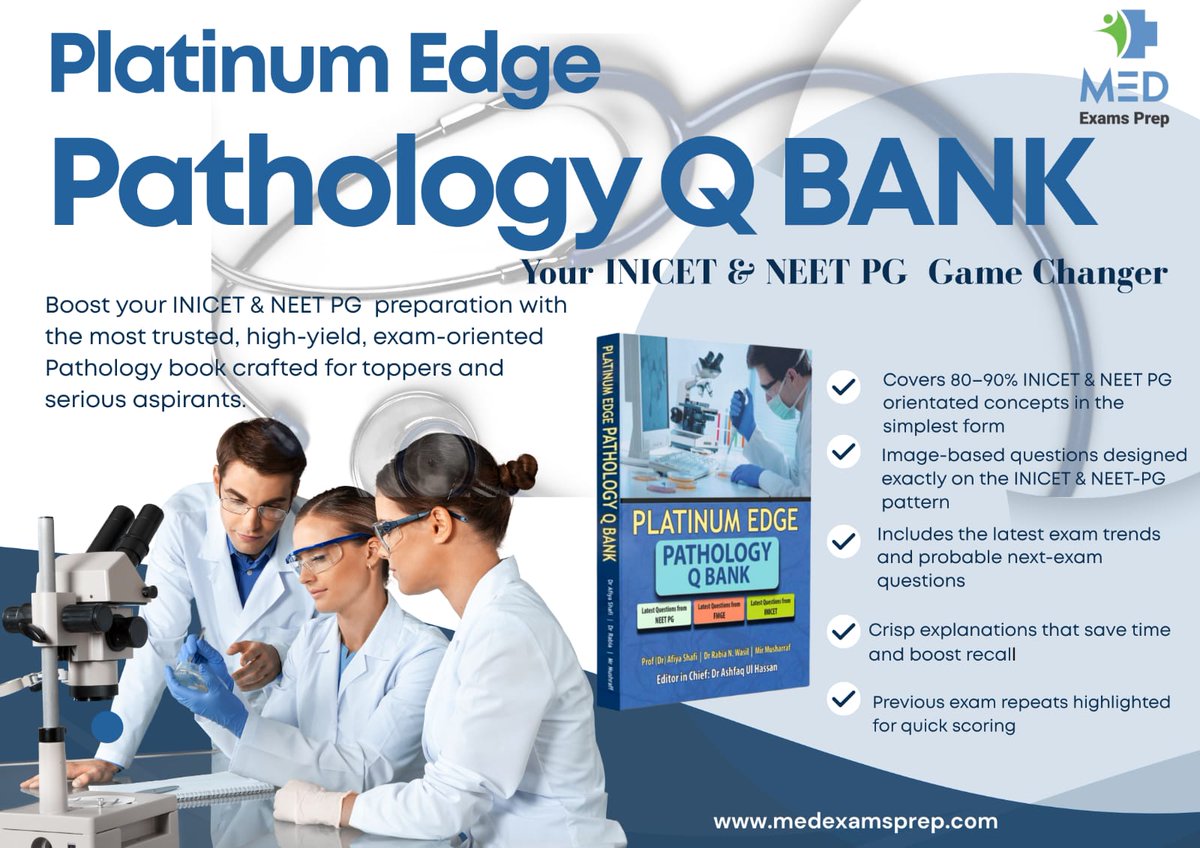 medexamprep's tweet image. #NEETPG #INICET #FMGE #NEETPG2025 #INICET2025
#MedicalExams #PathologyQBank #PlatinumEdge #MedStudents
#ExamPreparation #MCQs #HighYieldNotes #ImageBasedQuestions
#NextExamPrep #MedLife #DoctorStudents #FutureDoctors
#StudyGramMed #MedSchoolIndia #RevisionReady